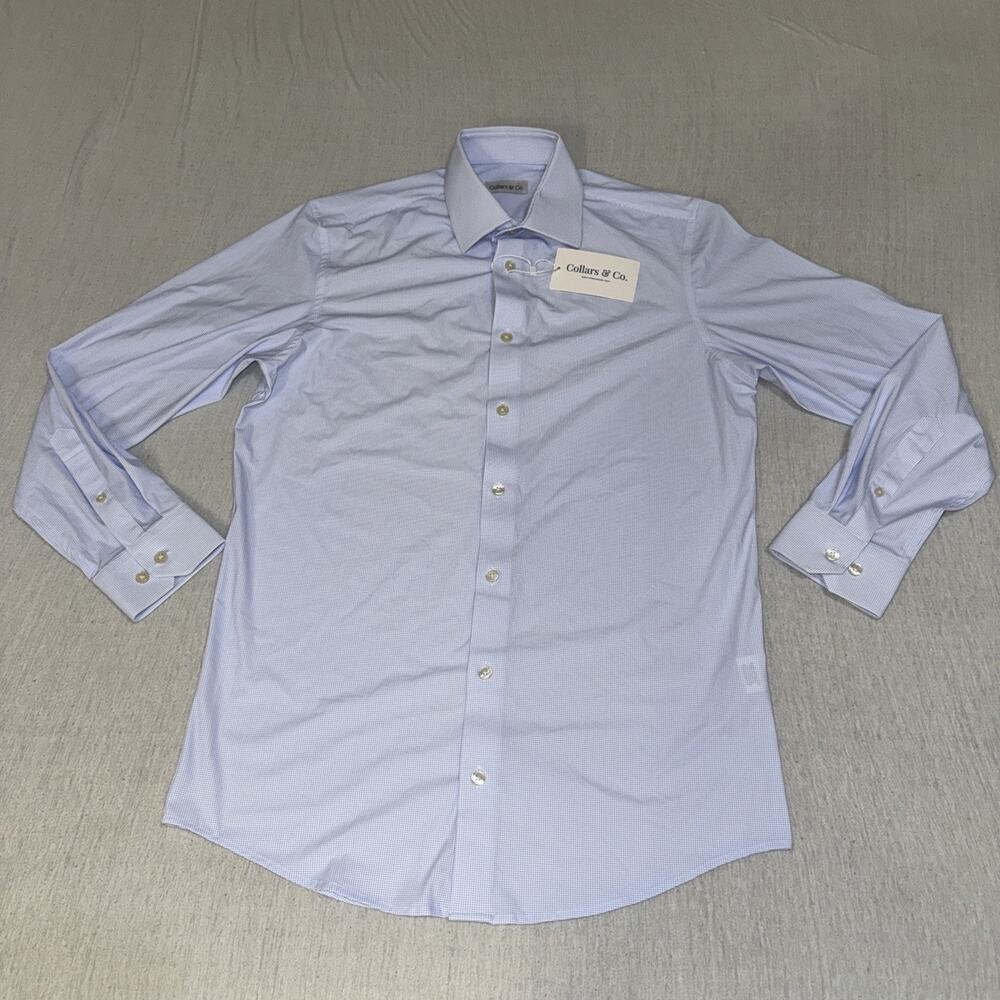 Collars & Co APEX Men Small Blue Checks AOP Long Sleeve Button Up Polo Shirt NWT